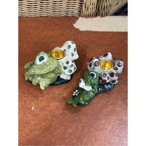 Vintage kitschy Russ Berrie frog mushrooms  Lily Pad Pals set of 2 C3
